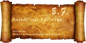 Balkányi Füzike névjegykártya